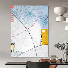 Load image into Gallery viewer, “Abstract Urban Pathways” - Blue, Red, and Yellow Line Art, Abstract Painting on Canvas DKH1092

