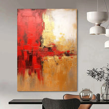 Load image into Gallery viewer, “Red - Gold Clash” – Red, Gold &amp; Beige Abstract Acrylic with Bold Textures DTP069
