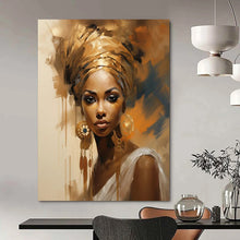 Load image into Gallery viewer, “Elegant Portrait with Golden Headwrap” – Realistic - Abstract Portrait with Rich Textures DTP125
