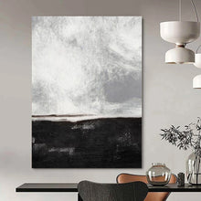 Load image into Gallery viewer, Monochrome Sea - Sky Abstract Canvas Painting, Ideal for Coastal Bedroom &amp; Minimalist Office LargeART1154
