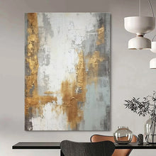 Load image into Gallery viewer, Gray, Gold &amp; White Abstract Canvas Painting, Suited for Minimalist Bedroom &amp; Sophisticated Lounge LargeART1270
