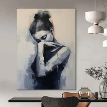 Load image into Gallery viewer, Gray &amp; Black Figurative Abstract Painting, Perfect for Minimalist Bedroom &amp; Quiet Study LargeART2140

