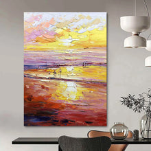 Load image into Gallery viewer, “Vibrant Sunset Beach Scene” - Yellow, Orange, Pink Landscape Art on Canvas DKH1306
