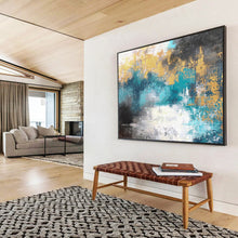 Load image into Gallery viewer, Blue - Gold Abstract Cityscape Painting - Ideal for Urban Loft &amp; Contemporary Office DKH004
