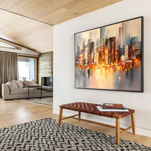 Load image into Gallery viewer, City Sunset “Luminous Skyline” Painting on Canvas, Dynamic Cityscape Art DKH899
