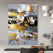 Load image into Gallery viewer, White &amp; Gold Floral Abstract Canvas Painting 2, Perfect for Glamorous Spa &amp; High - End Boutique LargeART1255
