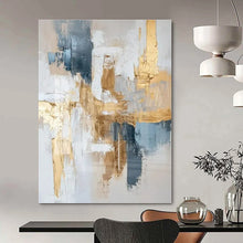 Load image into Gallery viewer, Blue, Gold &amp; White Abstract Canvas Painting, Perfect for Contemporary Living Room &amp; High - End Office LargeART1269
