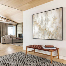 Load image into Gallery viewer, Hand - painted Generous - sized White and Gold Textured Art Acrylic Art for Luxury Living Spaces LargeART1772
