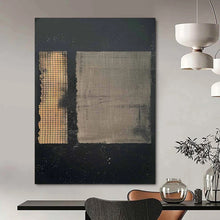 Load image into Gallery viewer, “Dual Textures” ，Black background with two textured rectangles, one grid - patterned gold, one smooth gray. DTP307
