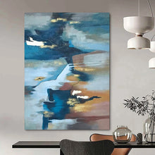 Load image into Gallery viewer, Blue - Gold Abstract Waterscape Acrylic Art, Suited for Home Office &amp; Spa LargeART1006
