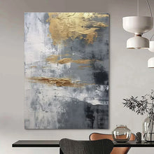 Load image into Gallery viewer, Gray &amp; Gold Textured Abstract Canvas Painting, Suited for Minimalist Bedroom &amp; Sophisticated Lounge LargeART1260
