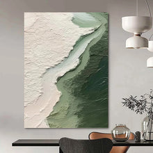 Load image into Gallery viewer, “Textured Green and White Abstraction” - Layered Color Field Art on Canvas DKH1382
