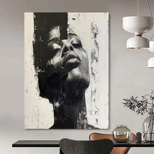 Load image into Gallery viewer, “Fragmented Face in Black and White” – Expressive Figurative Abstract with Textural Layers DTP139
