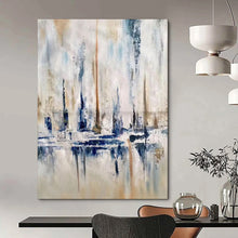 Load image into Gallery viewer, Blue, Gray &amp; Beige Abstract Cityscape, Ideal for Urban - Inspired Living Room &amp; Stylish Office LargeART1959
