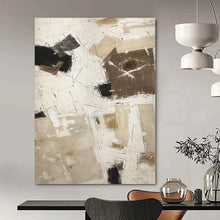 Load image into Gallery viewer, Hand - painted Extensive Beige - Black Abstract Composition Acrylic Art for Minimalist Lounges LargeART0128
