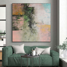 Load image into Gallery viewer, Hand - painted Large - scale Green and Pink Abstract Fusion Acrylic Art for Cozy Living Rooms LargeART0044
