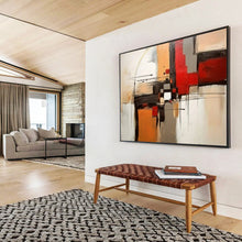 Load image into Gallery viewer, Geometric Abstract in Reds &amp; Oranges - Dynamic Living Room Art LargeART1508
