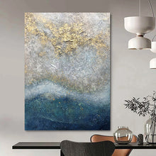 Load image into Gallery viewer, “Textured Gold &amp; Gray” Abstract Mixed - Media Painting on Canvas, Luxe Wall Art DKH958
