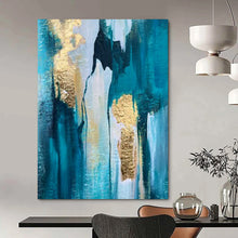 Load image into Gallery viewer, Teal &amp; Gold Drip Abstract Acrylic Art, Nice for Entryway &amp; Gallery Wall LargeART1007
