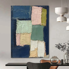 Load image into Gallery viewer, “Pastel Blocks on Navy” - Minimalist Abstract Acrylic, Ideal for Scandinavian - Style Home and Art Gallery DTP013
