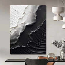 Load image into Gallery viewer, “Black &amp; White Textured Layers” - Minimalist Impasto Art on Canvas DKH1475
