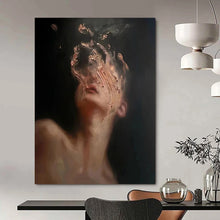 Load image into Gallery viewer, “Fragmented Portrait” ，Dark background with a partially obscured figure, using textured, swirling brushstrokes in skin tones. DTP315

