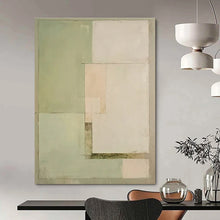 Load image into Gallery viewer, Green &amp; Beige Geometric Abstract Painting, Ideal for Modern Minimalist Home &amp; Calm Office Space LargeART1443

