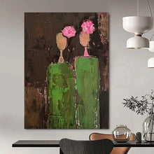 Load image into Gallery viewer, “Flower - Head Figures” – Green, Brown &amp; Pink Abstract Acrylic with Whimsical Forms DTP080
