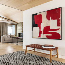 Load image into Gallery viewer, Hand - painted Large - scale Red, Black, and White Abstract Acrylic Art for Avant - Garde Bedrooms LargeART1802
