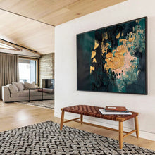 Load image into Gallery viewer, Dark Green with Gold &amp; Pink Accents Abstract Painting for Luxury Living Room &amp; Sophisticated Hotel Lobby DKH262
