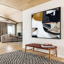 Load image into Gallery viewer, Modern Abstract Collage in Black, White, and Gold Abstract acrylic painting DLZ127
