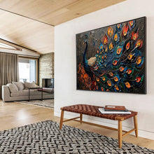 Load image into Gallery viewer, Textured Peacock “Colorful Plumage” Painting on Canvas, Ornate Wildlife Art DKH807
