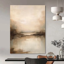 Load image into Gallery viewer, “Tranquil River at Sunset in Neutral Tones” - Beige, Grey, Brown Abstract Art on Canvas DKH1253

