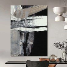 Load image into Gallery viewer, Monochrome Layered Mystery – Black, White, and Beige Textured Abstract DTP193
