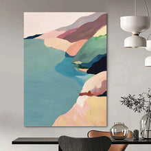 Load image into Gallery viewer, “Colorful Coastal Landscape” - Pink, Blue, and Green Nature Art on Canvas DKH1413
