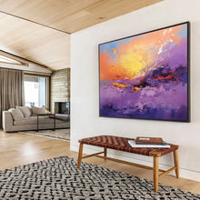 Load image into Gallery viewer, Vibrant Purple and Orange Sunset Abstract acrylic painting DLZ084
