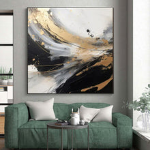 Load image into Gallery viewer, Black - White - Gold Swirl Art for Modern Penthouse &amp; Art Gallery LargeART0847
