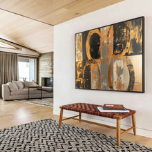Load image into Gallery viewer, Hand - painted Black and Gold Circular Patterns Acrylic Art for Stylish Boutique Entrances LargeART1716

