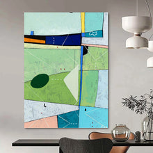 Load image into Gallery viewer, “Colorful Landscape Reimagined” - Green, Blue, Pink, Orange Geometric Landscape Art on Canvas DKH1104
