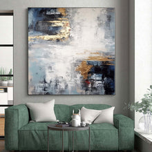 Load image into Gallery viewer, Large - Format Hand - painted Blue - Gray and Gold Abstract Fusion Acrylic Art for Luxe - Inspired Living Spaces LargeART0237
