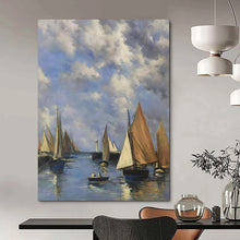 Load image into Gallery viewer, Classic Sailboat Harbor Oil Painting, Perfect for Nautical - Themed Living Room &amp; Coastal Cottage LargeART1994

