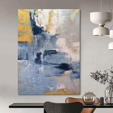 Load image into Gallery viewer, Blue, Gray, and Gold Abstract Fusion – Expressive Acrylic with Metallic Accents DTP253
