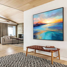 Load image into Gallery viewer, Vibrant Sunset Over the Ocean Abstract acrylic painting DLZ069
