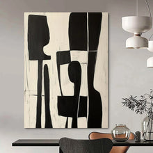Load image into Gallery viewer, Black &amp; White Minimalist Abstract Figures - Perfect for Modern Dining Room &amp; Library LargeART2368
