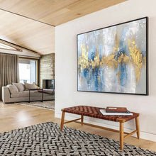 Load image into Gallery viewer, Cool - Toned Blue and Gold Abstract Layers Abstract acrylic painting DLZ046
