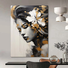 Load image into Gallery viewer, Portrait Abstract Painting, Black, White &amp; Gold, Feminine Art for Salon &amp; Bedroom LargeART2170
