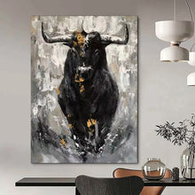 Load image into Gallery viewer, Black &amp; Gold Abstract Bull Close - Up, Suited for Bold Home Gym &amp; Statement Wall LargeART1971
