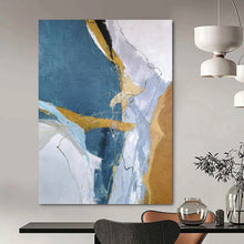 Load image into Gallery viewer, Blue &amp; Gold Abstract Art, Perfect for Chic Bedroom &amp; Stylish Office LargeART2332
