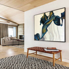 Load image into Gallery viewer, Blue - Gold Flowing Shapes Abstract Art for Elegant Dining Room &amp; Modern Bedroom DKH160
