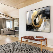 Load image into Gallery viewer, Hand - Painted Black - Gold Curved Abstract Acrylic Art for Luxury - Style Dining Room Wall LargeART1627
